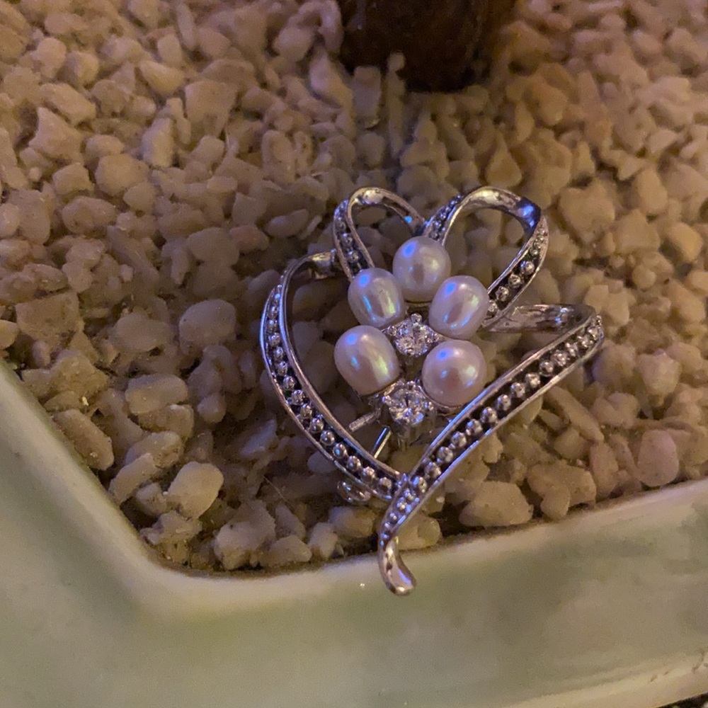 Vintage 925 pearl diamond brooch - Picture 2 of 5